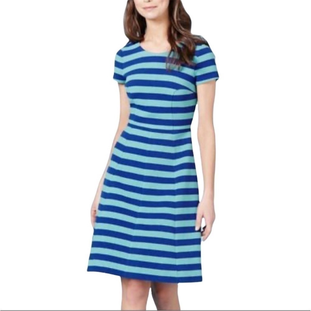 Boden Maggie Ottoman Blue Striped Fit & Flare Dress S 6R NWOT